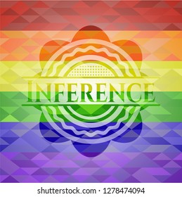 Inference emblem on mosaic background with the colors of the LGBT flag