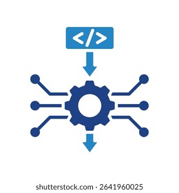 Inference mini illustration dual tone blue color icon, use for machine learning, education, technology industry, UI, UX kit, app and web development, digital or print.