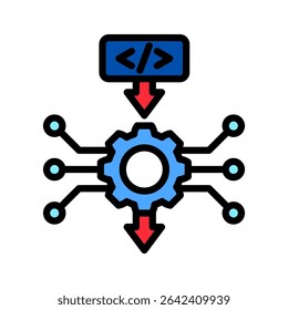 Inference mini illustration outline color icon, use for machine learning, education, technology industry, UI, UX kit, app and web development, digital or print.