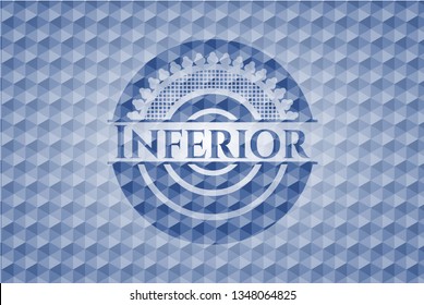 Inferior blue emblem with geometric pattern background.