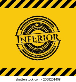 Inferior grunge black emblem with yellow background, warning sign. Vector Illustration. Detailed. 