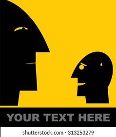 Inferiority. Superior and inferior. Loser. Superior. Simple flat icon of an superior and inferior person. Pessimist. Head Icon of a superior and a loser. Simple flat icon of a pessimistic person.