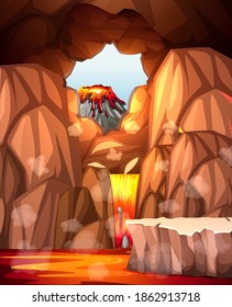 Infernal cave with lava scene illustration