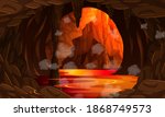 Infernal dark cave with lava scene illustration