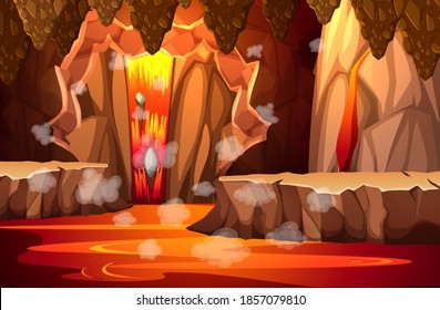 Infernal dark cave with lava scene illustration