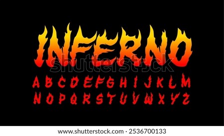 inferno fire alphabet vector set, lettering dark vintage flame. for rock poster, album, t shirt print, gradients flame hardcore font 