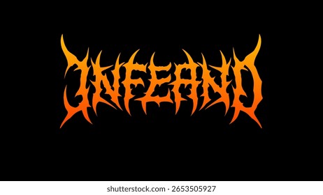 Vetor de tipografia de Inferno em estilo simétrico de metal escuro intenso e impressionante para t-shirt impressão vestuário, adesivo, cartaz, logotipo e muito mais