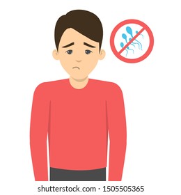 Infertility problems. Sad man. Problem with reproductive health. Isolated vector illustration in cartoon style