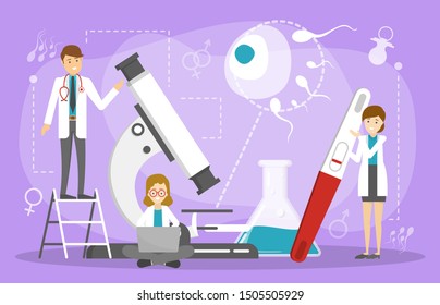 Infertility treatment concept. Idea of gynecology health. Female and male reproductive health. Vector illustration in cartoon style