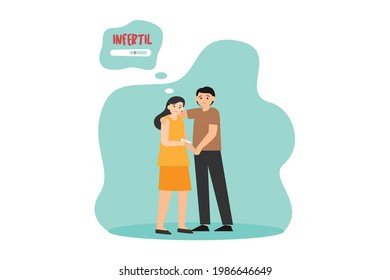 Concepto vectorial de infertilidad: La pareja joven se siente triste al ver una prueba de embarazo negativa