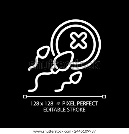 Infertility white linear icon for dark theme. Male erectile dysfunction, impotence. Ovulation insemination issue, sperm egg. Thin line illustration. Isolated symbol for night mode. Editable stroke