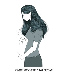 Infertility/Child Loss Concept. Sad young woman holding her imaginary belly.