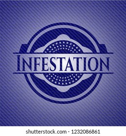 Infestation badge with denim background