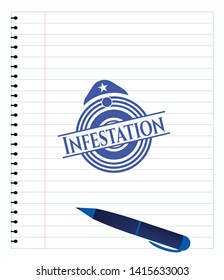 Infestation pen effect. Blue ink. Vector Illustration. Detailed.