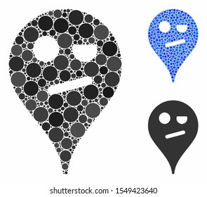 Infidelity smiley map marker mosaic of small circles in variable sizes and color tints, based on infidelity smiley map marker icon. Vector small circles are composed into blue mosaic.