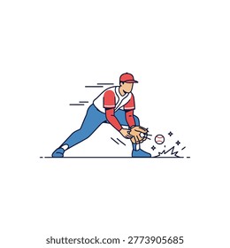 Infielder Crouch Field Catch Motion Isolated Vector Art