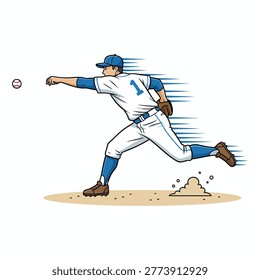 Infielder Throwing Ball to First Base, Dynamic Motion Illustration