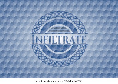 Infiltrate blue badge with geometric pattern background. Vector Illustration. Detailed.