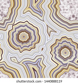 Infinite Agate Geode Seamless Repeat Vector Pattern Swatch. Bands and crystal centers. Abstract, natural, contours, raw, earth, stone, rock, mineral, nature, random, colorful. Generative Art.