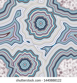 Infinite Agate Geode Seamless Repeat Vector Pattern Swatch. Bands and crystal centers. Abstract, natural, contours, raw, earth, stone, rock, mineral, nature, random, colorful. Generative Art.