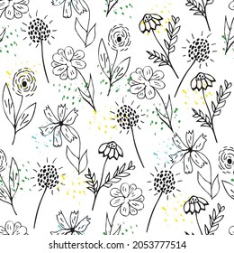  Infinite background vector. seamless illustrations of flowers with bright colors. for banner, advertising poster, packaging background and greeting card.Textile black and white background
