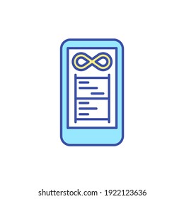 Infinite feed scrolling RGB color icon. Social media addiction. Endless posts on internet network. Smartphone dependence. Need of digital detox. Psychological problem. Isolated vector illustration