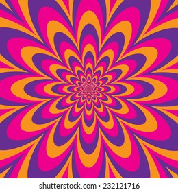 Infinite Flower optical illusion design in purple, pink and yellow.