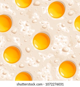 Infinite fried eggs with bright yellow yolks, seamless vector background