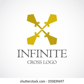 Infinite golden cross abstract vector and logo design or template luxury business icon of company identity symbol concept