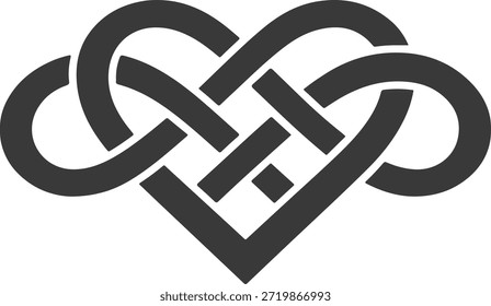 Símbolo de Vector de nudo de corazón infinito que representa amor eterno, unidad y conexión. Diseño plano negro limpio de la silueta aislado en el fondo blanco, perfecto para los conceptos del día de San Valentín, los logotipos de la boda, los diseños del aniversario, los símbolos del amor, los tatuajes, las pegatinas, y los gráficos imprimibles.