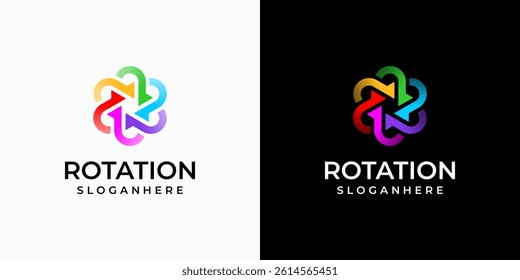 Infinite hexagon rotation vector logo design with arrows in modern, simple, clean and abstract style. Icon for business, research, technology and personal branding.