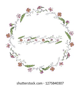 Infinite horizontal brush. Endless horizontal border and flower garland, circle. Good fit for your design, easy to use. Vector illustration. EPS 10.