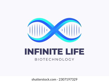 Infinite Life DNA Spiral Abstract Vector Sign, Symbol, Logo Template. Modern Technology, Medicine and Biotechnology Gradient Limitless Emblem with Typography. Isolated