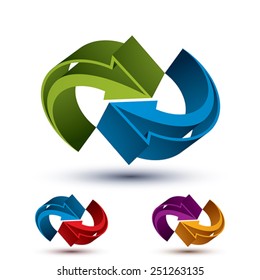 Infinite loop arrows vector abstract symbol, graphic design template 3d pictogram set.