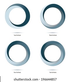 Infinite loop vector logo design elements. Impossible circle symbols with two to five surfaces.