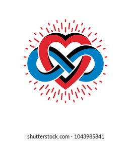 Infinite Love concept, vector symbol created with infinity loop sign and heart.