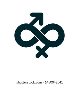 Infinite Love concept, vector symbol created with infinity sign and male Mars an female Venus signs. Relationship creative idea.