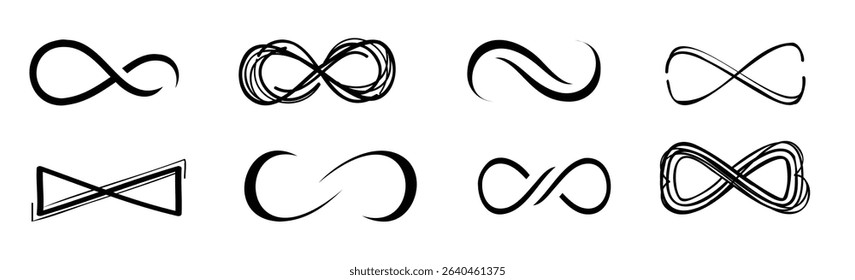 Infinite love symbol collection for family, wedding, love story. Hand drawn infinite heart icons. Endless love symbol with infinity icons