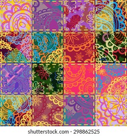 Infinite ornament from pieces of patchwork style. Vector background.