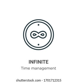 Infinite outline vector icon. Thin line black infinite icon, flat vector simple element illustration from editable time management concept isolated stroke on white background