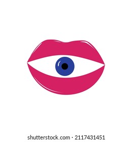 Infinite pattern. Beautiful lips. Abstraction with lips and eye. Surrealism. Abstraction. Unusual illustrations.