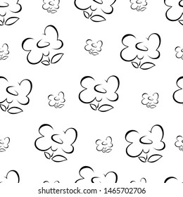 Infinite pattern black flowers on a white background. Vector illustration.