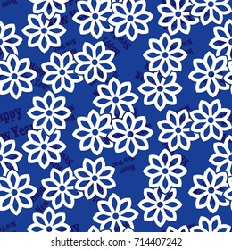 Infinite pattern with the inscription "Happy New Year". Blue background.
