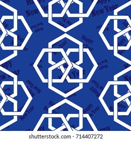 Infinite pattern with the inscription "Happy New Year". Blue background.
