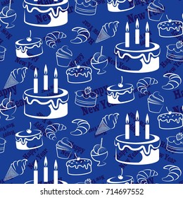 Infinite pattern with the inscription "Happy New Year". Blue background