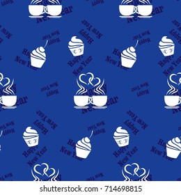 Infinite pattern with the inscription "Happy New Year". Blue background