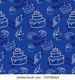 Infinite pattern with the inscription "Happy New Year". Blue background
