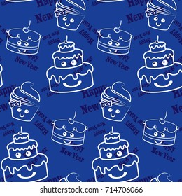 Infinite pattern with the inscription "Happy New Year". Blue background