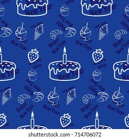 Infinite pattern with the inscription "Happy New Year". Blue background