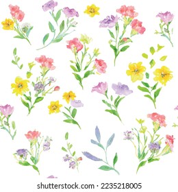 Infinite pattern of watercolor drawn flower wallpaper